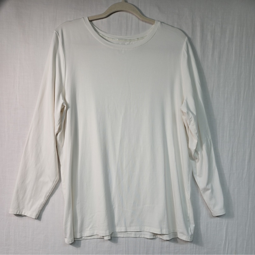 Chico's Women's XL Solid White Round Neck LS Pima Cotton Modal Top Minimalist